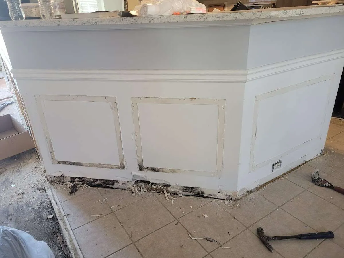 Water damage and mold on kitchen during Storm Damage Restoration in Arnold